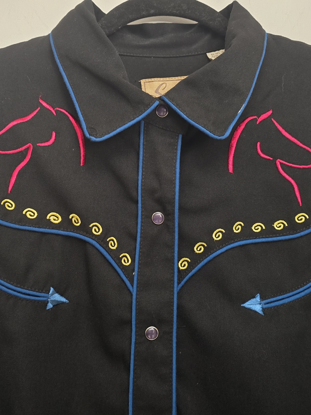 NWT Scully Black Horse Embroidered Western Shirt XL